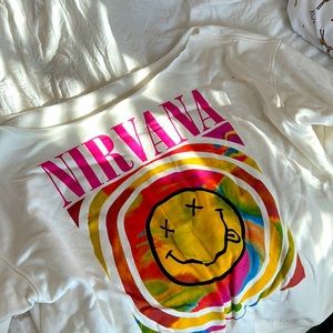 White base Nirvana frayed neckline